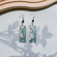 1 Pair Simple Style Commute Bamboo Flower Printing Polishing Arylic Silver Plated Drop Earrings sku image 3