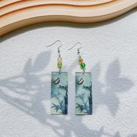 1 Pair Simple Style Commute Bamboo Flower Printing Polishing Arylic Silver Plated Drop Earrings sku image 4