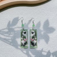 1 Pair Simple Style Commute Bamboo Flower Printing Polishing Arylic Silver Plated Drop Earrings sku image 5