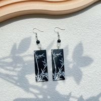 1 Pair Simple Style Commute Bamboo Flower Printing Polishing Arylic Silver Plated Drop Earrings sku image 6