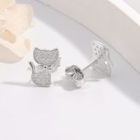 1 Pair Ig Style Elegant Cute Cat Plating Inlay Sterling Silver Zircon White Gold Plated Rhodium Plated Ear Studs main image 7