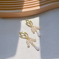 1 Pair Elegant Geometric Plating Inlay Alloy Artificial Pearls 14k Gold Plated Earrings sku image 4