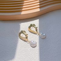 1 Paar Elegant Geometrisch Überzug Inlay Legierung Künstliche Perlen 14 Karat Vergoldet Ohrringe sku image 1