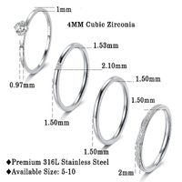 304 Stainless Steel 18K Gold Plated Simple Style Plating Inlay Round Zircon Rings main image 2