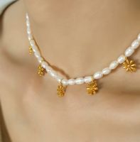 Elegant Chrysanthemum Freshwater Pearl Titanium Steel Beaded Plating 18k Gold Plated Necklace main image 5