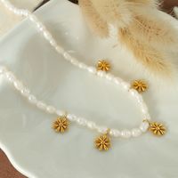 Elegant Chrysanthemum Freshwater Pearl Titanium Steel Beaded Plating 18k Gold Plated Necklace main image 4
