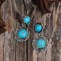 1 Pair Retro Solid Color Inlay Alloy Turquoise Drop Earrings main image 3