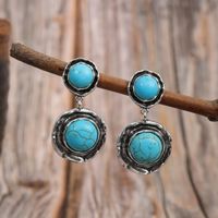 1 Pair Retro Solid Color Inlay Alloy Turquoise Drop Earrings main image 5
