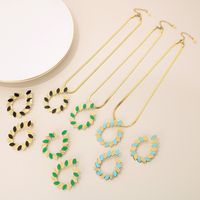 Stainless Steel Titanium Steel 18K Gold Plated Elegant Simple Style Enamel Plating Leaves Earrings Necklace main image 1