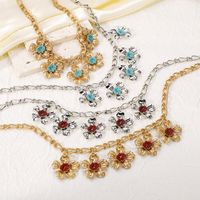 Vintage Style Simple Style Flower Alloy Inlay Rhinestones Women's Necklace main image 5