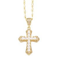Simple Style Cross Copper Plating Inlay Zircon 18k Gold Plated Pendant Necklace main image 5