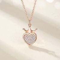 Lady Heart Shape Crown Sterling Silver Plating Inlay Zircon Pendant Necklace main image 3