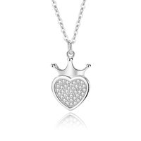 Lady Heart Shape Crown Sterling Silver Plating Inlay Zircon Pendant Necklace main image 8
