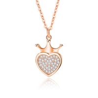 Lady Heart Shape Crown Sterling Silver Plating Inlay Zircon Pendant Necklace main image 6