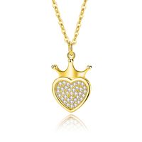 Lady Heart Shape Crown Sterling Silver Plating Inlay Zircon Pendant Necklace main image 7