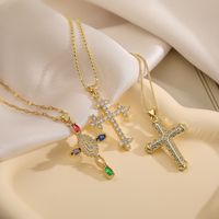 Simple Style Commute Cross Copper Plating Inlay Zircon 18k Gold Plated Pendant Necklace main image 6
