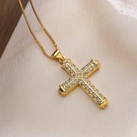 Simple Style Commute Cross Copper Plating Inlay Zircon 18k Gold Plated Pendant Necklace main image 5