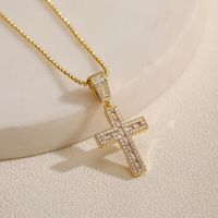 Simple Style Commute Cross Copper Plating Inlay Zircon 18k Gold Plated Pendant Necklace main image 3