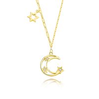 Simple Style Star Moon Sterling Silver Plating Inlay Zircon Pendant Necklace main image 7