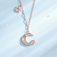 Simple Style Star Moon Sterling Silver Plating Inlay Zircon Pendant Necklace main image 3