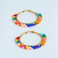 1 Piece Ethnic Style Bohemian Roman Style Round 304 Stainless Steel Glass 18K Gold Plated Hoop Earrings main image 5