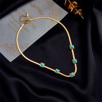 304 Stainless Steel 18K Gold Plated Vintage Style Plating Solid Color Turquoise Necklace main image 2