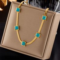304 Stainless Steel 18K Gold Plated Vintage Style Plating Solid Color Turquoise Necklace main image 1
