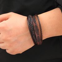 Classic Style Solid Color Pu Leather Alloy Men's Bracelets main image 7