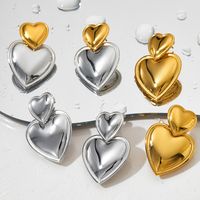 1 Pair Simple Style Heart Shape Polishing Plating 304 Stainless Steel 16K Gold Plated White Gold Plated Gold Plated Drop Earrings main image 3