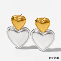 1 Pair Simple Style Heart Shape Polishing Plating 304 Stainless Steel 16K Gold Plated White Gold Plated Gold Plated Drop Earrings sku image 3