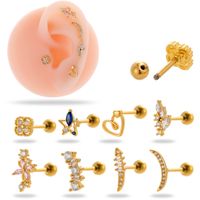 1 Piece Ear Cartilage Rings & Studs Simple Style Classic Style Pentagram Heart Shape Flower 316 Stainless Steel  Copper Plating Inlay Zircon main image 2