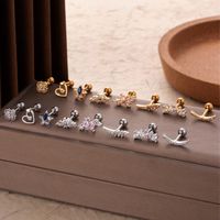 1 Piece Ear Cartilage Rings & Studs Simple Style Classic Style Pentagram Heart Shape Flower 316 Stainless Steel  Copper Plating Inlay Zircon main image 7
