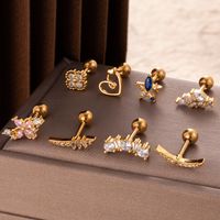 1 Piece Ear Cartilage Rings & Studs Simple Style Classic Style Pentagram Heart Shape Flower 316 Stainless Steel  Copper Plating Inlay Zircon main image 6