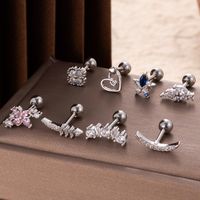 1 Piece Ear Cartilage Rings & Studs Simple Style Classic Style Pentagram Heart Shape Flower 316 Stainless Steel  Copper Plating Inlay Zircon main image 5