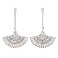 1 Pair Elegant Sector Plating Copper Zircon White Gold Plated Drop Earrings main image 7