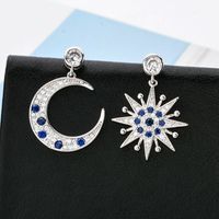 1 Pair Lady Sun Moon Plating Inlay Copper Zircon White Gold Plated Drop Earrings main image 4