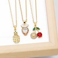 Simple Style Cherry Pineapple Copper Plating Inlay Zircon 18k Gold Plated Necklace main image 1