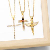 Simple Style Cross Copper Plating Inlay Zircon 18k Gold Plated Necklace main image 1