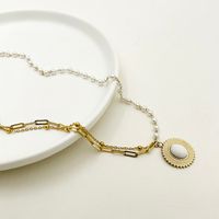 304 Stainless Steel Gold Plated Simple Style Commute Plating Inlay Oval Natural Stone Pearl Necklace main image 1