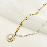 304 Stainless Steel Gold Plated Simple Style Commute Plating Inlay Oval Natural Stone Pearl Necklace main image 2