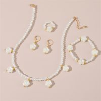 Sweet Round Artificial Pearl Beaded Women's Bracelets Earrings Necklace sku image 3