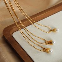 Casual Simple Style Commute Round Titanium Steel Plating Inlay Artificial Pearls 18k Gold Plated Pendant Necklace main image 5