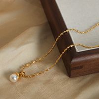 Casual Simple Style Commute Round Titanium Steel Plating Inlay Artificial Pearls 18k Gold Plated Pendant Necklace main image 6
