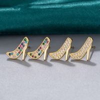 1 Pair Simple Style High Heel Plating Inlay Copper Zircon Ear Studs main image 1