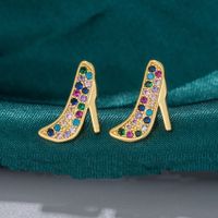 1 Pair Simple Style High Heel Plating Inlay Copper Zircon Ear Studs main image 5