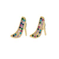 1 Pair Simple Style High Heel Plating Inlay Copper Zircon Ear Studs main image 2