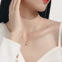 Elegant Geometric Sterling Silver Plating Inlay Freshwater Pearl Zircon Pendant Necklace main image 4