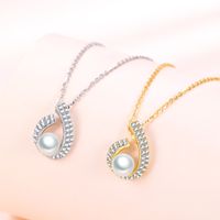 Elegant Geometric Sterling Silver Plating Inlay Freshwater Pearl Zircon Pendant Necklace main image 1