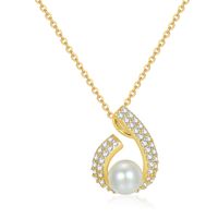 Elegant Geometric Sterling Silver Plating Inlay Freshwater Pearl Zircon Pendant Necklace main image 3
