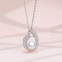 Elegant Geometric Sterling Silver Plating Inlay Freshwater Pearl Zircon Pendant Necklace sku image 2